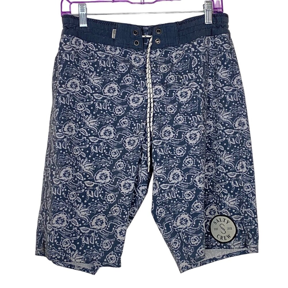 SALTY CREW Men Swim Boardshorts Drawstring Waist Sz M‎ Gray Resort Wear Pool 9-6